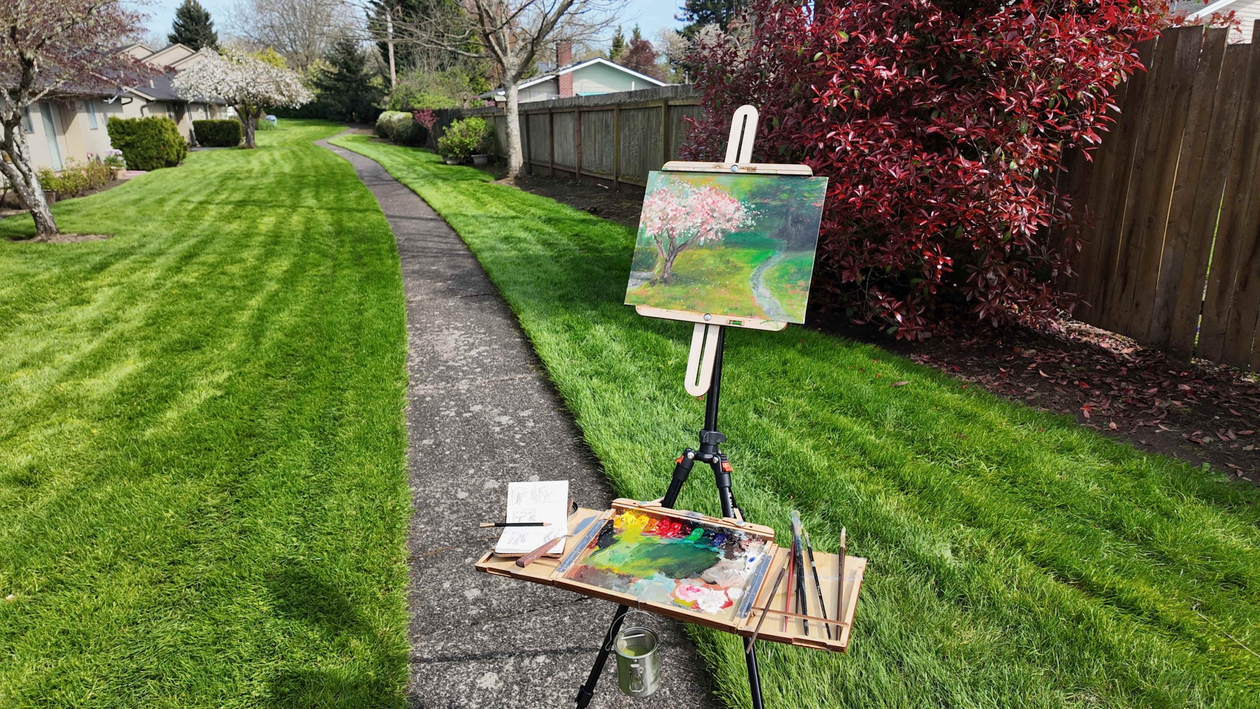 Backyard Apple Tree Blossoms – Plein Air Oil Painting by Brandon Waite - Image 2